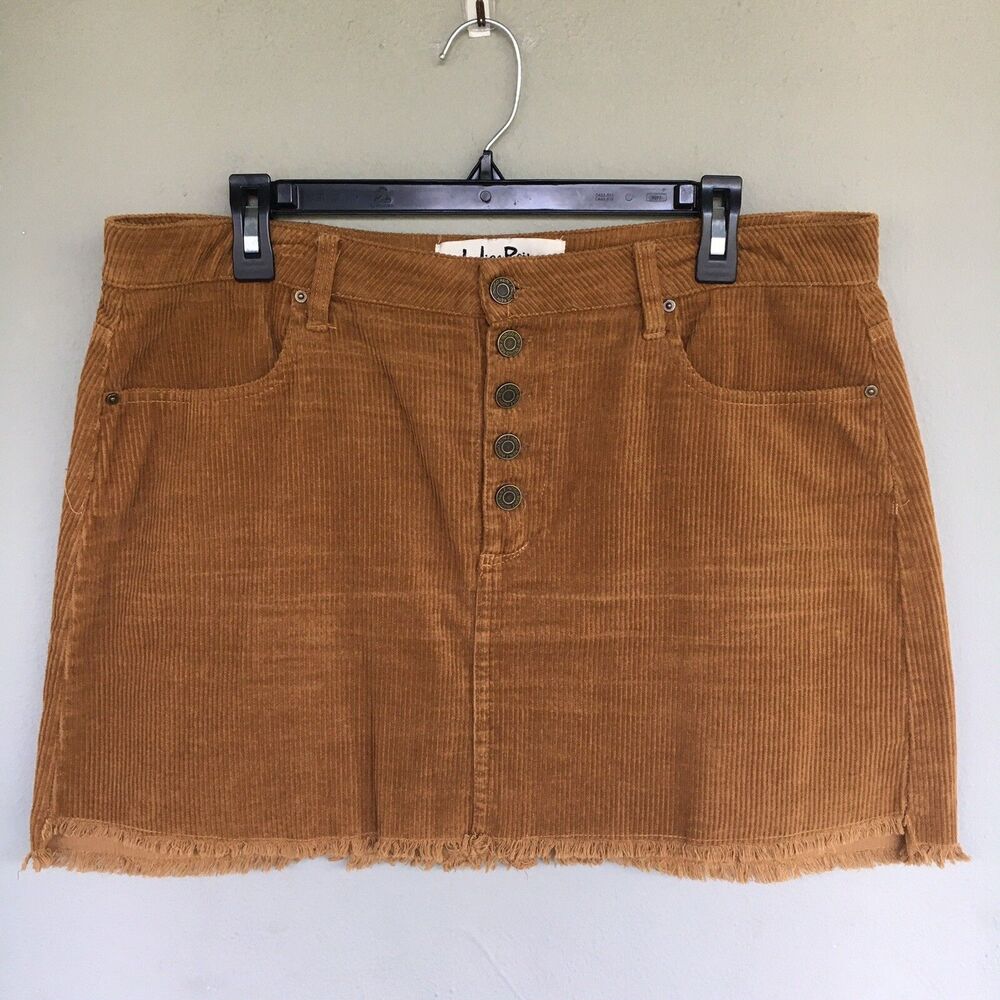 Indigo Rein Corduroy Mini Skirt Juniors 13 Brown Button Fly Western 70s Boho